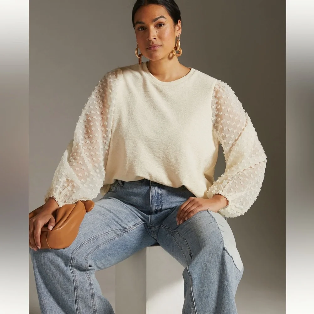 Maeve by Anthropologie Ivory Textured Sleeve Top - Picture 4 of 11